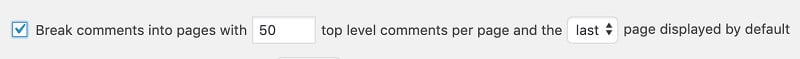 Admin settings 50 comments per page