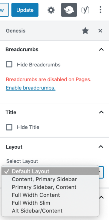 page layout option in the genesis sidebar