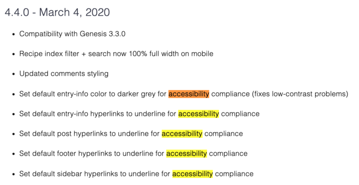 accessbility compliance updates to Foodie Pro version 4.4.0