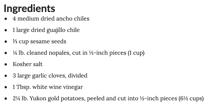 sample recipe from saveur magazine, showing the proper use of fractions.
