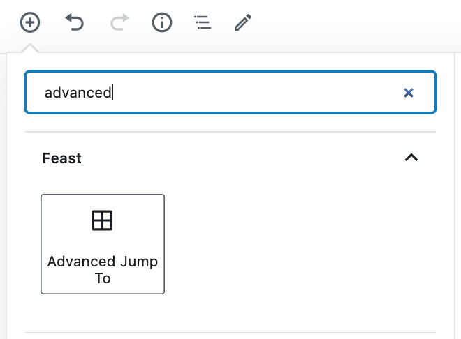 inserting the advanced jump to block, in the block editor
