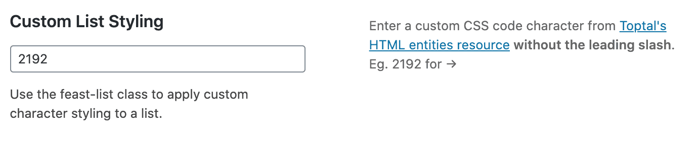 screenshot of the custom list styling option in the Feast Plugin