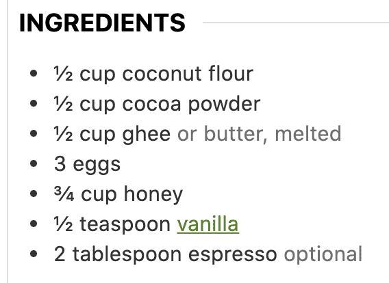 ingredient list show teaspoon and tablespoon