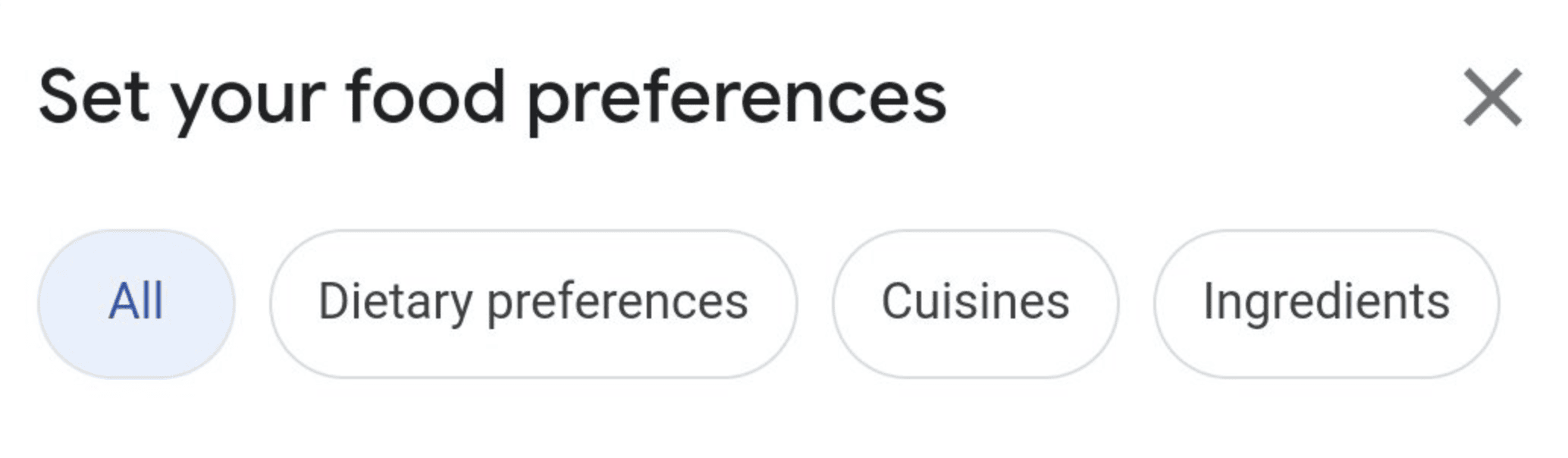 google buttons to narrow down recipe search